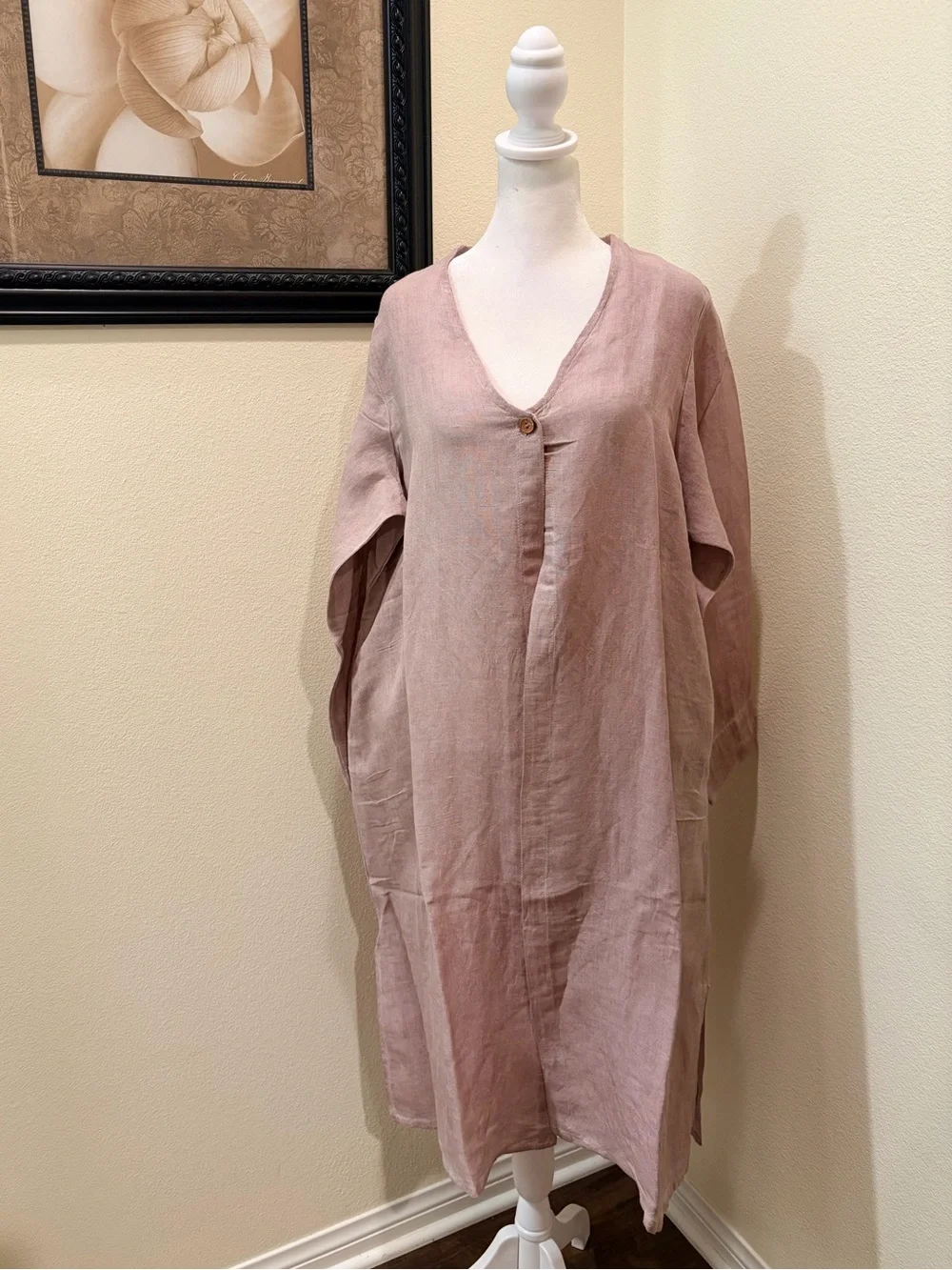 Dolma One Size Eisley Linen V Neck Duster Coat -Dusty Pink with side pockets NWT